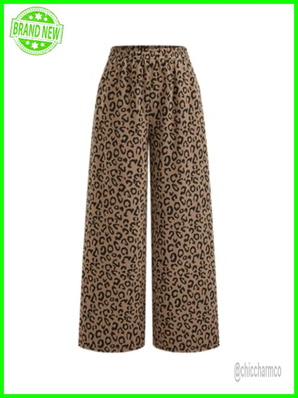 Wide Leg Leopard Print Lounge Pants High Rise Pull On Palazzo Trousers